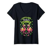 Femme Let's Get Ready to Stumble Flamingo Party St Patrick T-Shirt avec Col en V