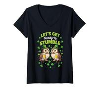 Femme Let's Get Ready to Stumble Owl Party St Patrick T-Shirt avec Col en V