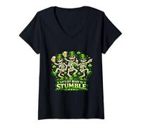 Femme Lets Get Ready to Stumble St Patrick Dancing Skeleton T-Shirt avec Col en V