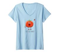Femme Let's Get Saucy with Cute Tomate, Funny Tomato Sauce T-Shirt avec Col en V