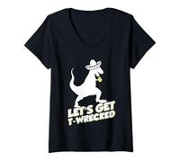 Femme Let's Get T-Wrecked - Fête T-Rex Dinosaure Festival d'été T-Shirt avec Col en V