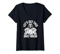 Femme Let's Get This Daily Bread Funny Jésus Money Christian T-Shirt avec Col en V