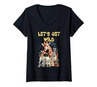 Femme Lets Get Wild Birthday Animals - Thème du Zoo Safari T-Shirt avec Col en V