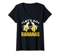 Femme Let's Go Bananas Party Bananas Guitare Chante Amusante Banane T-Shirt avec Col en V