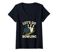 Femme Let's Go Bowling Design rétro Sportif Amusant T-Shirt avec Col en V