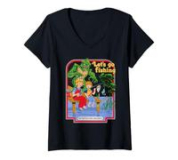Femme Let's Go Fishing Swamp Retro Vintage Funny Adult Humor T-Shirt avec Col en V
