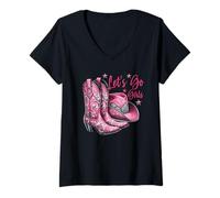 Femme Lets Go Girls Bottes de cowboy pour femme Rose T-Shirt avec Col en V
