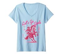 Femme Let's Go Girls Cowgirl Rose Country Western Rodéo Cheval Fille T-Shirt avec Col en V