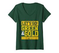 Femme Let's Go Green & Gold Couleurs préférées de l'équipe Vintage Game Day T-Shirt avec Col en V