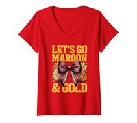 Femme Let's Go Maroon Gold Semaine de Motivation pour l'équipe T-Shirt avec Col en V