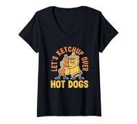 Femme Let's Ketchup Over Hot Dogs Amoureux des Hot-Dogs T-Shirt avec Col en V