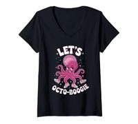 Femme Lets Octo Boogie Retro Disco Octopus Dance Vibes T-Shirt avec Col en V