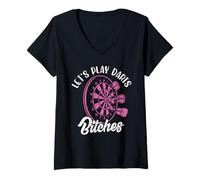 Femme Let's Play Darts Bitches Jeu de fléchettes pour femme T-Shirt avec Col en V