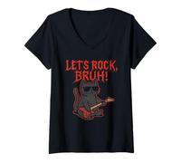 Femme Let's Rock Bruh - Chat Rock drôle T-Shirt avec Col en V