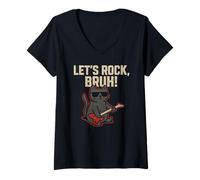 Femme Let's Rock Bruh - Chat Rock drôle T-Shirt avec Col en V