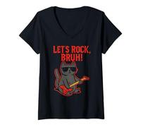 Femme Let's Rock Bruh - Chat Rock drôle T-Shirt avec Col en V