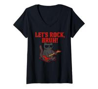 Femme Let's Rock Bruh - Chat Rock drôle T-Shirt avec Col en V