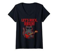 Femme Let's Rock Bruh - Chat Rock drôle T-Shirt avec Col en V