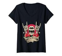 Femme Lets Rock & Roll Squelette Main Vintage Retro Rock Concert T-Shirt avec Col en V