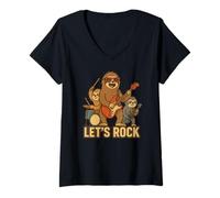 Femme Let's Rock Sloths Band T-Shirt avec Col en V