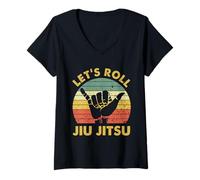 Femme Let's Roll Jiu Jitsu Vintage Sunset Funny Martial Arts BJJ T-Shirt avec Col en V