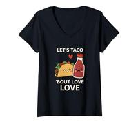 Femme Let's Taco 'Bout Love - Jeu de Mots Amusant pour la Saint-Valentin T-Shirt avec Col en V