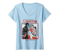 Femme Let's Visit The Doctor Plague Retro Funny Adult Humor T-Shirt avec Col en V
