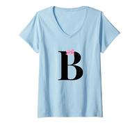 Femme Letter B Coquette Monogram with Pink Bow Initial Name T-Shirt avec Col en V