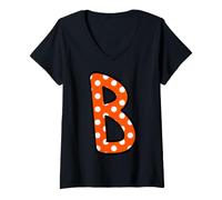 Femme Lettre B à Pois Orange Initiale T-Shirt avec Col en V