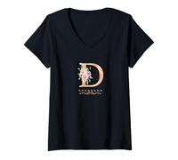 Femme Lettre D Initiale Aquarelle pour Femme Rose poudré T-Shirt avec Col en V