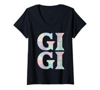 Femme Lettre de l'alphabet G et Lettre I en Patchwork Mignon T-Shirt avec Col en V