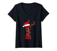 Femme Lettre de Noël I Père Noël lumières Bois T-Shirt avec Col en V