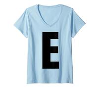 Femme Lettre E Majuscule Alphabet Gras Monogramme Assorti T-Shirt avec Col en V