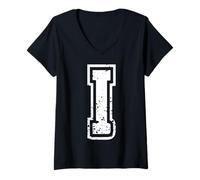 Femme Lettre I Nommez l'anniversaire de l'alphabet Universitaire T-Shirt avec Col en V