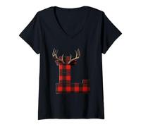 Femme Lettre L Plaid Bois de Buffle Rustique T-Shirt avec Col en V