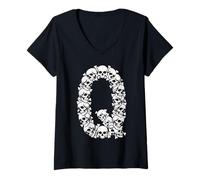 Femme Lettre Majuscule Initiale Q drôle Halloween Costume crâne os T-Shirt avec Col en V