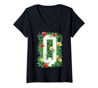 Femme Lettre Majuscule Q Monogramme Initiale Fleur Jardinier T-Shirt avec Col en V