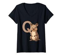 Femme Lettre Q avec Quokka T-Shirt avec Col en V