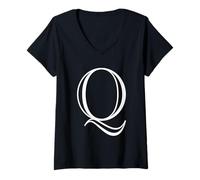 Femme Lettre Q - Lettre de l'alphabet Majuscule - Monogramme Classique T-Shirt avec Col en V