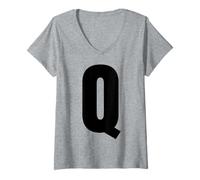 Femme Lettre Q Majuscule Alphabet Gras Monogramme Assorti T-Shirt avec Col en V