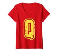Femme Lettre Q Nom Initial Monogramme Varsity Alphabet T-Shirt avec Col en V