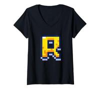 Femme Lettre R 8 Bits Pixel Alphabet Initiale T-Shirt avec Col en V