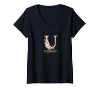 Femme Lettre U initiale aquarelle pour femme Rose poudré T-Shirt avec Col en V