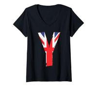 Femme Lettre Y Drapeau UK Style Grunge Alphabet Graphique T-Shirt avec Col en V