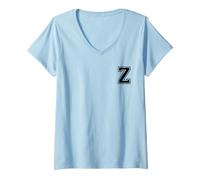 Femme Lettre Z Style Collège Cool T-Shirt avec Col en V