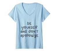 Femme Lettres en Forme de cœur Be Yourself and Don't Apologize T-Shirt avec Col en V