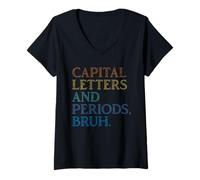 Femme Lettres majuscules et périodes Bruh Funny English Teacher Life T-Shirt avec Col en V
