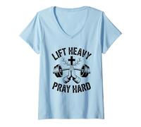 Femme Levage d'haltérophilie chrétien Lourd Prier Dur T-Shirt avec Col en V