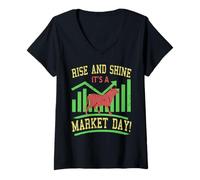 Femme Lève Toi Brille Jour Marché Bulle Trading T-Shirt avec Col en V