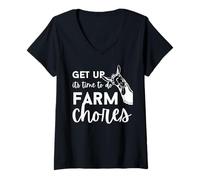 Femme Lève-toi, C'est l'heure de Faire Les corvées Farm-Life Funny Farming Farmer T-Shirt avec Col en V
